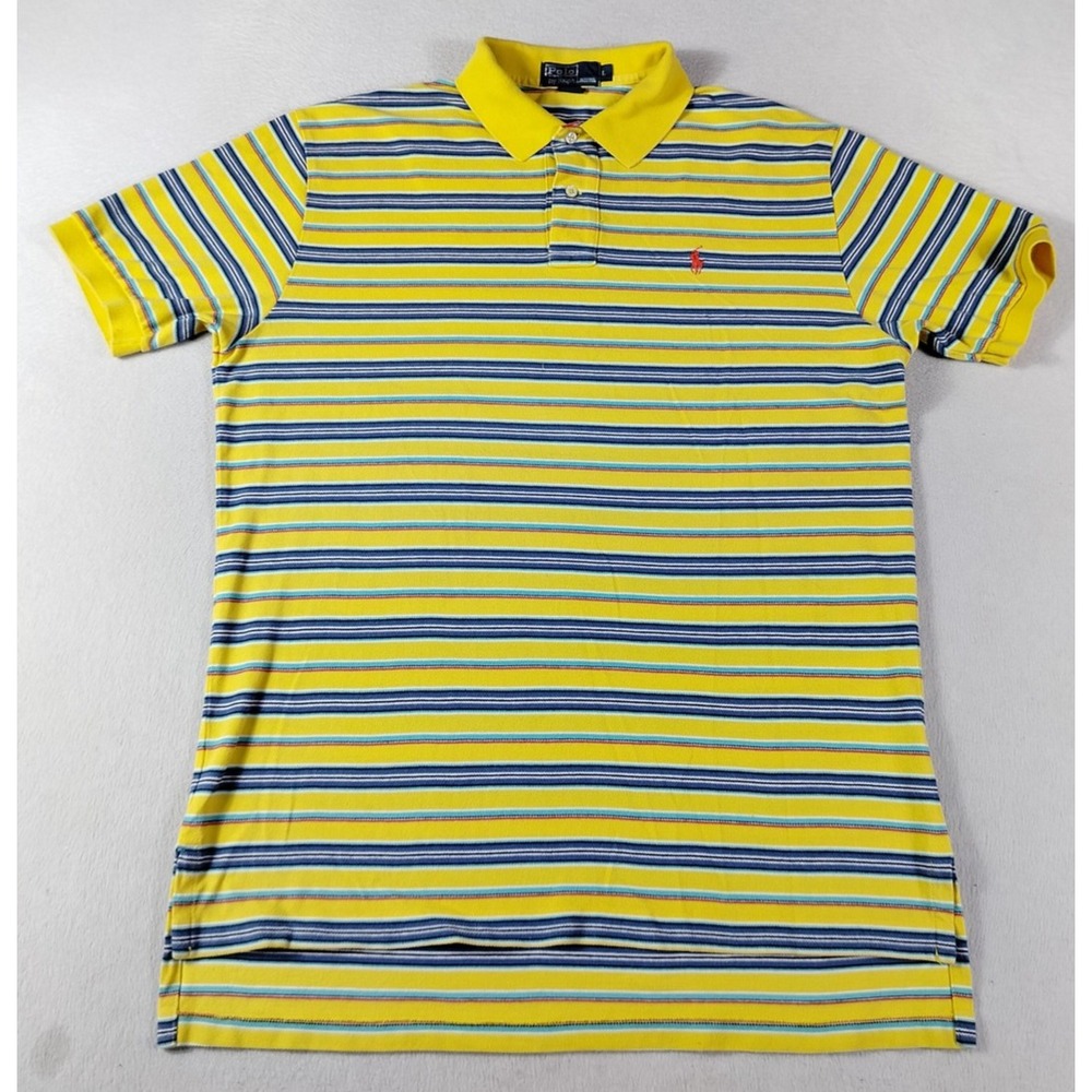 Vintage Polo Ralph Lauren Polo Shirt Mens Large Yellow Stripe Preppy Casual
